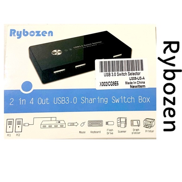 Rybozen Other - RYBOZEN USB 3.0 Switch Selector, KVM Switcher for 2 pc Sharing 4 USB Devices
